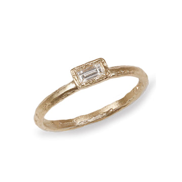 9ct Fairtrade Yellow Gold Ring with a Baguette White Diamond