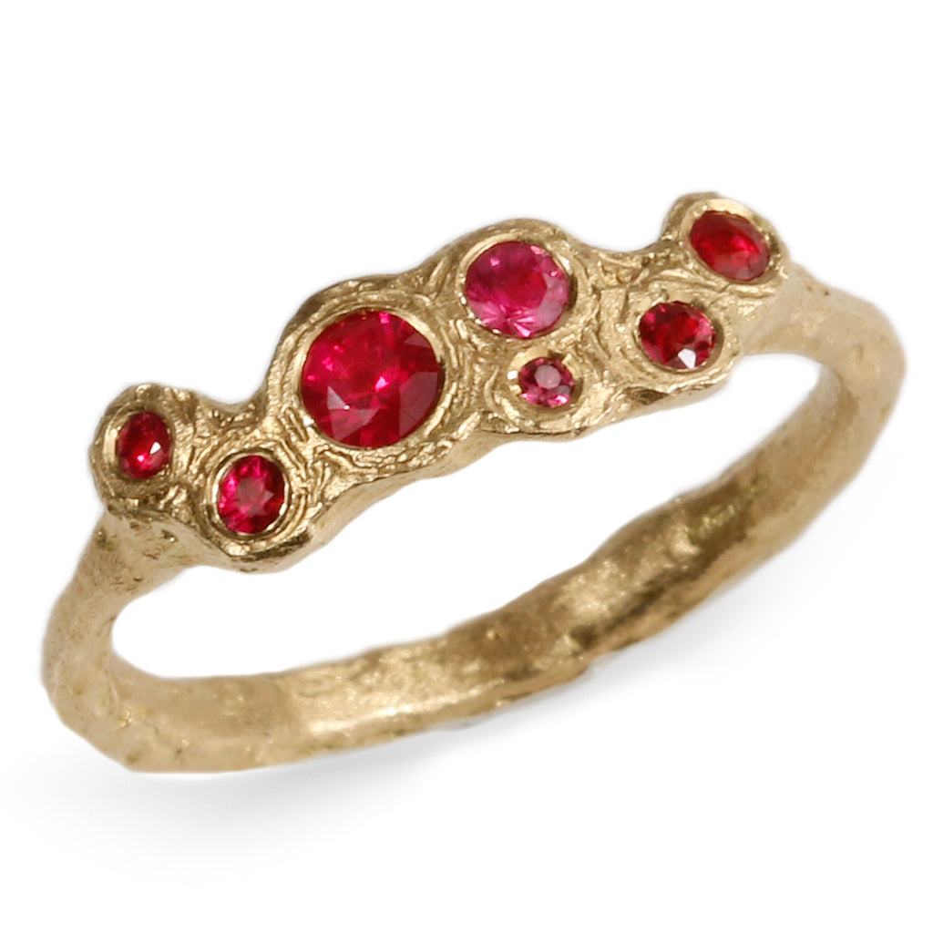 Etched Seven Ruby 18ct Fairtrade Yellow Gold Ring