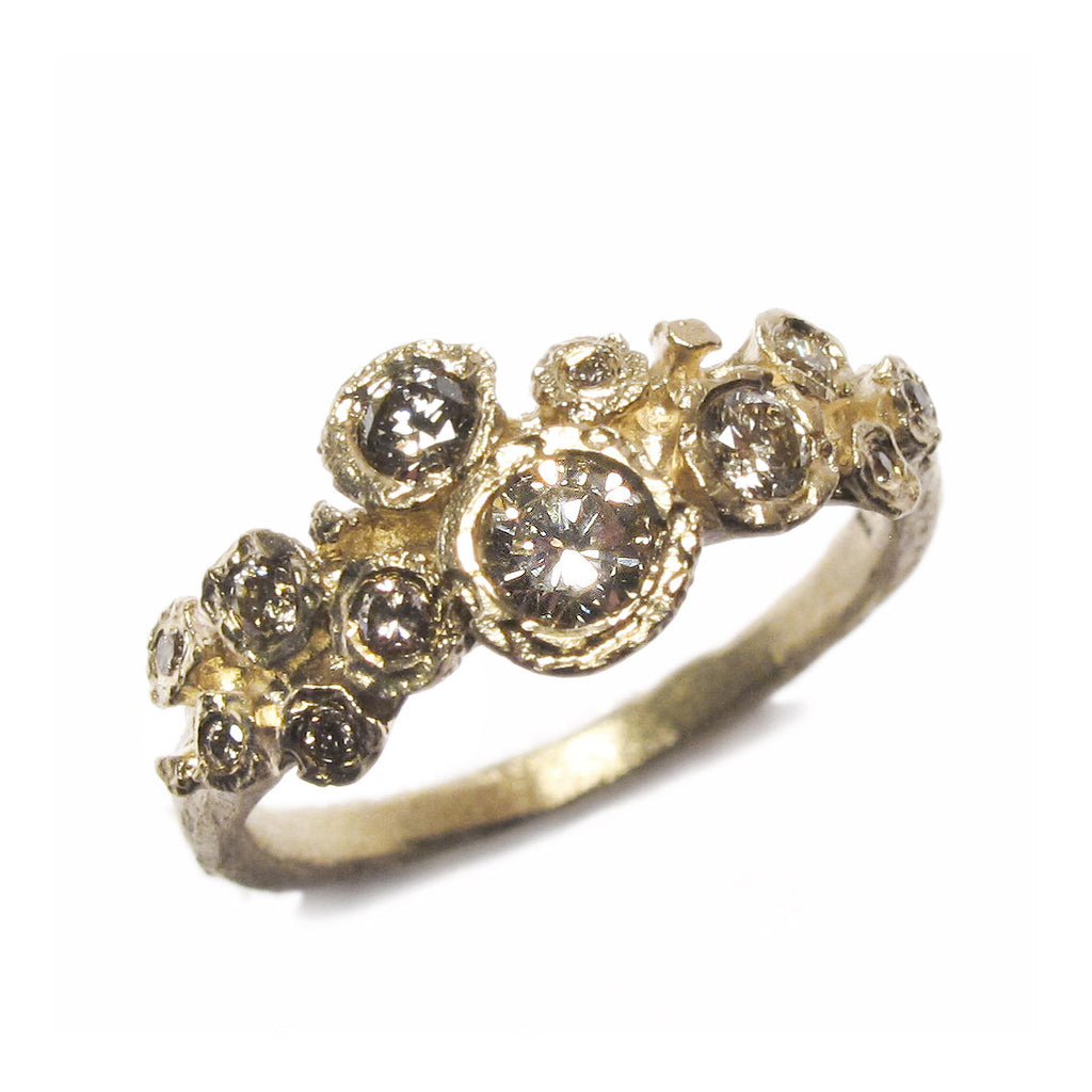 Fine Yellow Gold Cluster Ring with Brown Diamonds