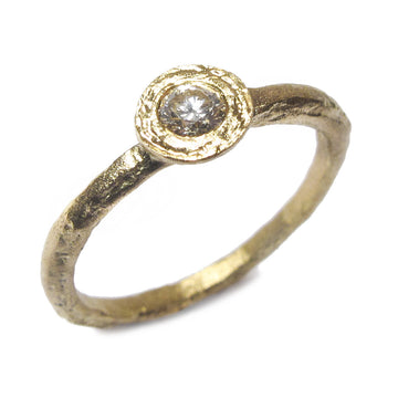 Textured Single Brilliant Cut Diamond Solitaire Engagement Ring 