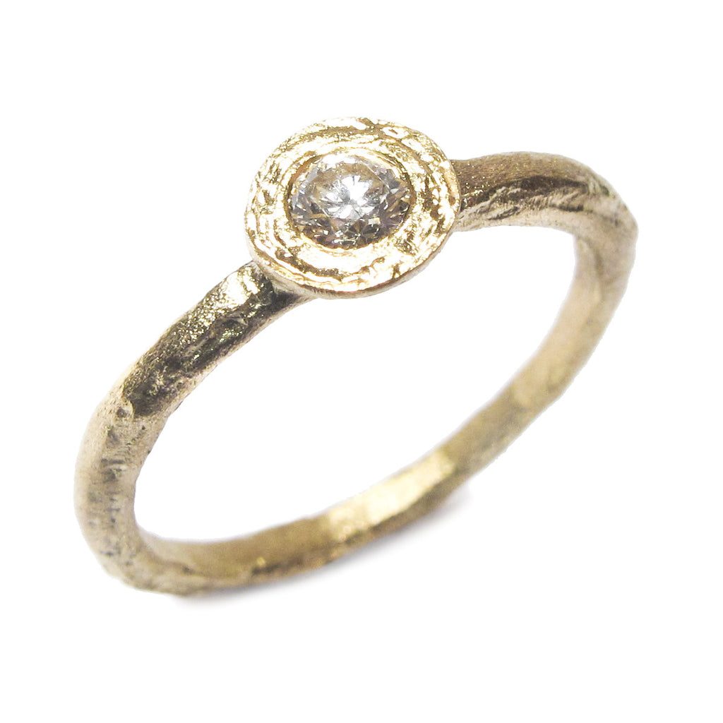 Textured Single Brilliant Cut Diamond Solitaire Engagement Ring 