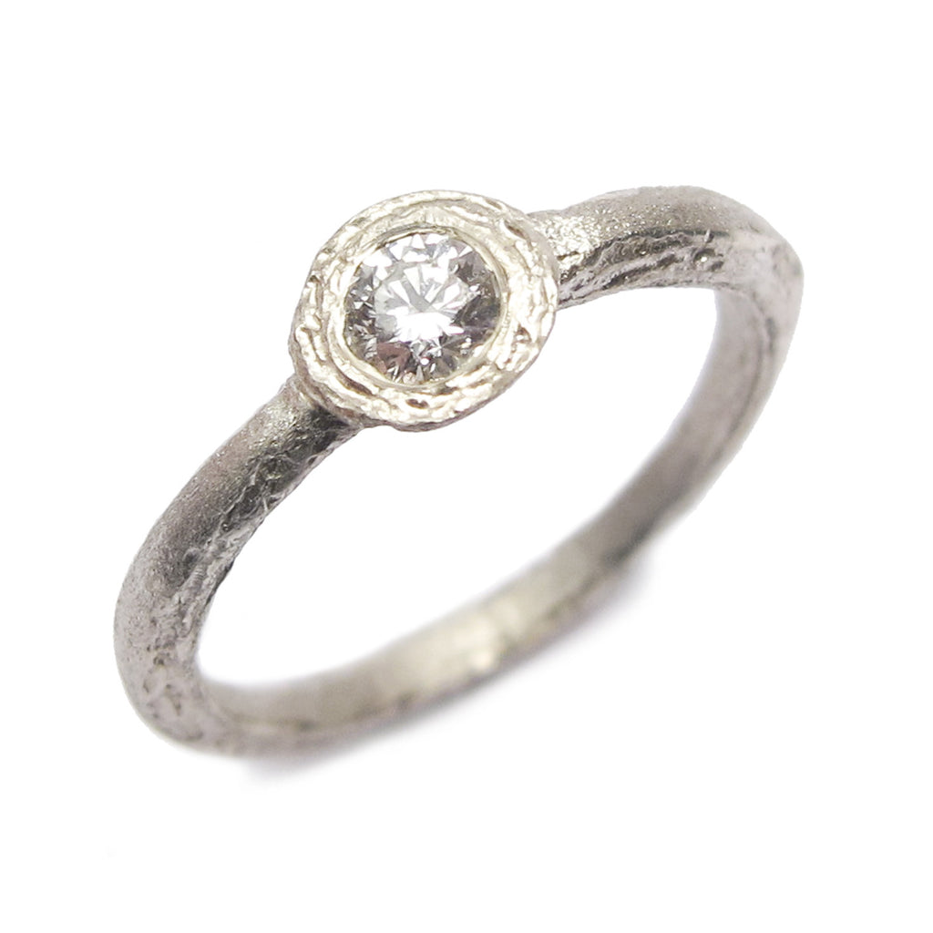 Textured Single Brilliant Cut Diamond Solitaire Engagement Ring