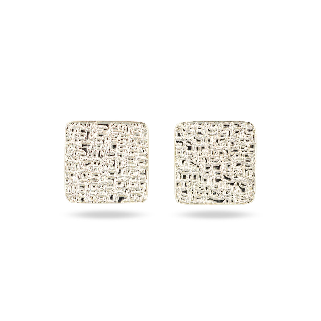 Mim Best Silver Stamped Square Studs