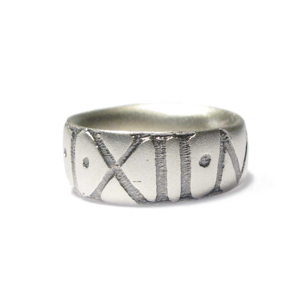 Diana Porter Jewellery bespoke commission etched roman numerals silver ring