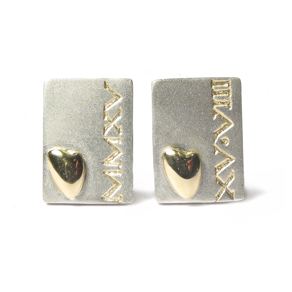Diana Porter Contemporary Bristol Jewellery, Bespoke silver cufflinks with 22ct yellow gold etching and gold hearts