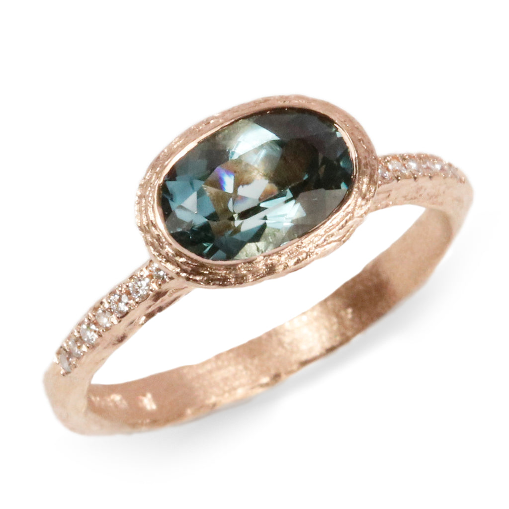 Bespoke - Tourmaline and Diamonds 9ct Rose Gold Ring