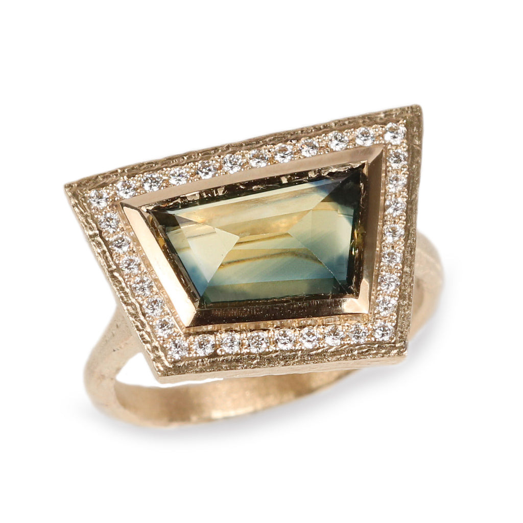 Bespoke - 9ct Fairtrade Yellow Gold Ring with a Bio-Coloured Sapphire and Diamonds
