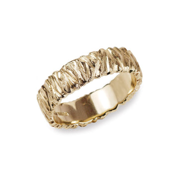 Hannah Felicity Dunne 9ct Yellow Gold Wide Textured Rock Ring