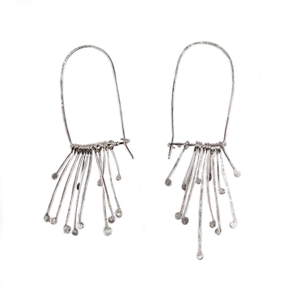 Lucy Spink Silver Hoop Lichen Drop Earrings
