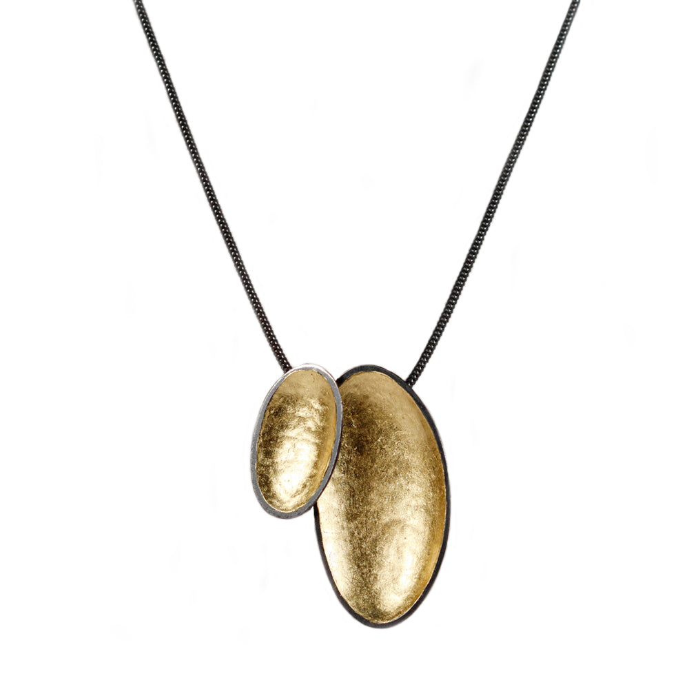 Jenifer Wall Oxidised Silver and Yellow Gold Leaf Pendant