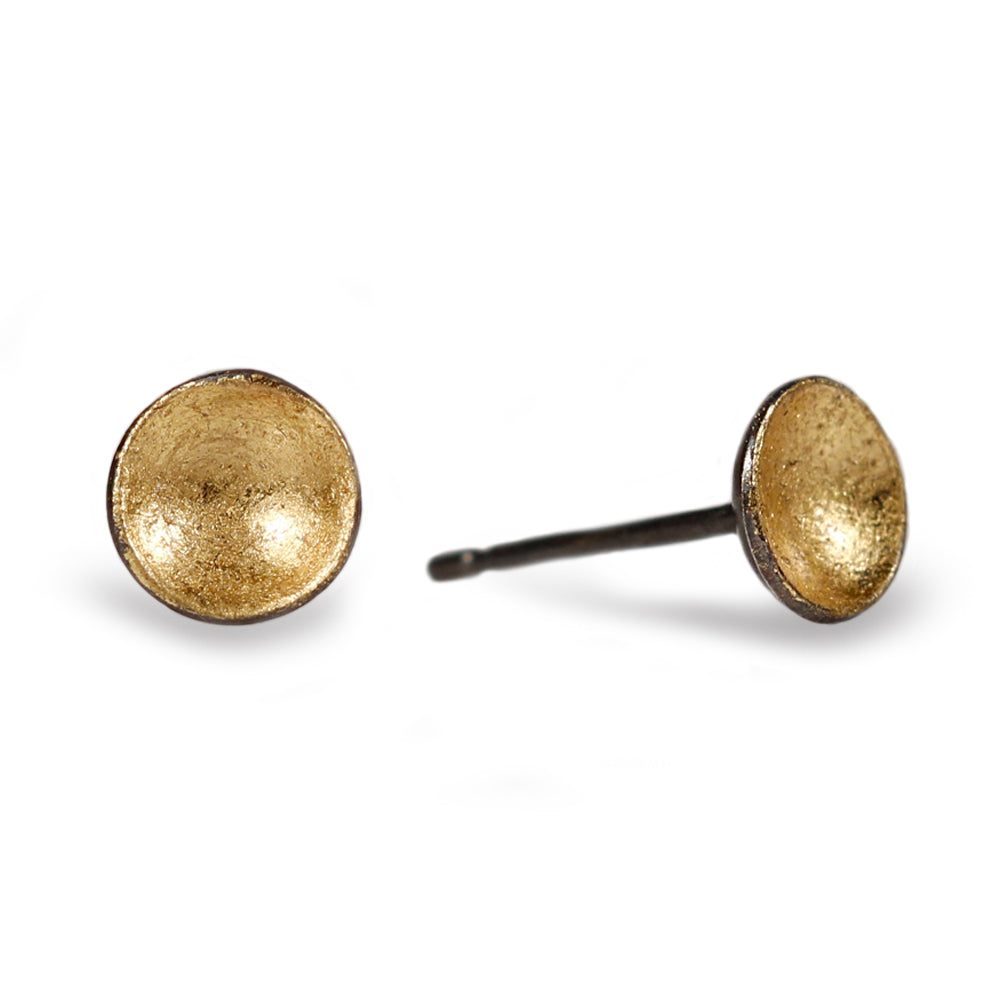 Jenifer Wall Tiny Oxidised Silver and Yellow Gold Leaf Cup Stud Earrings