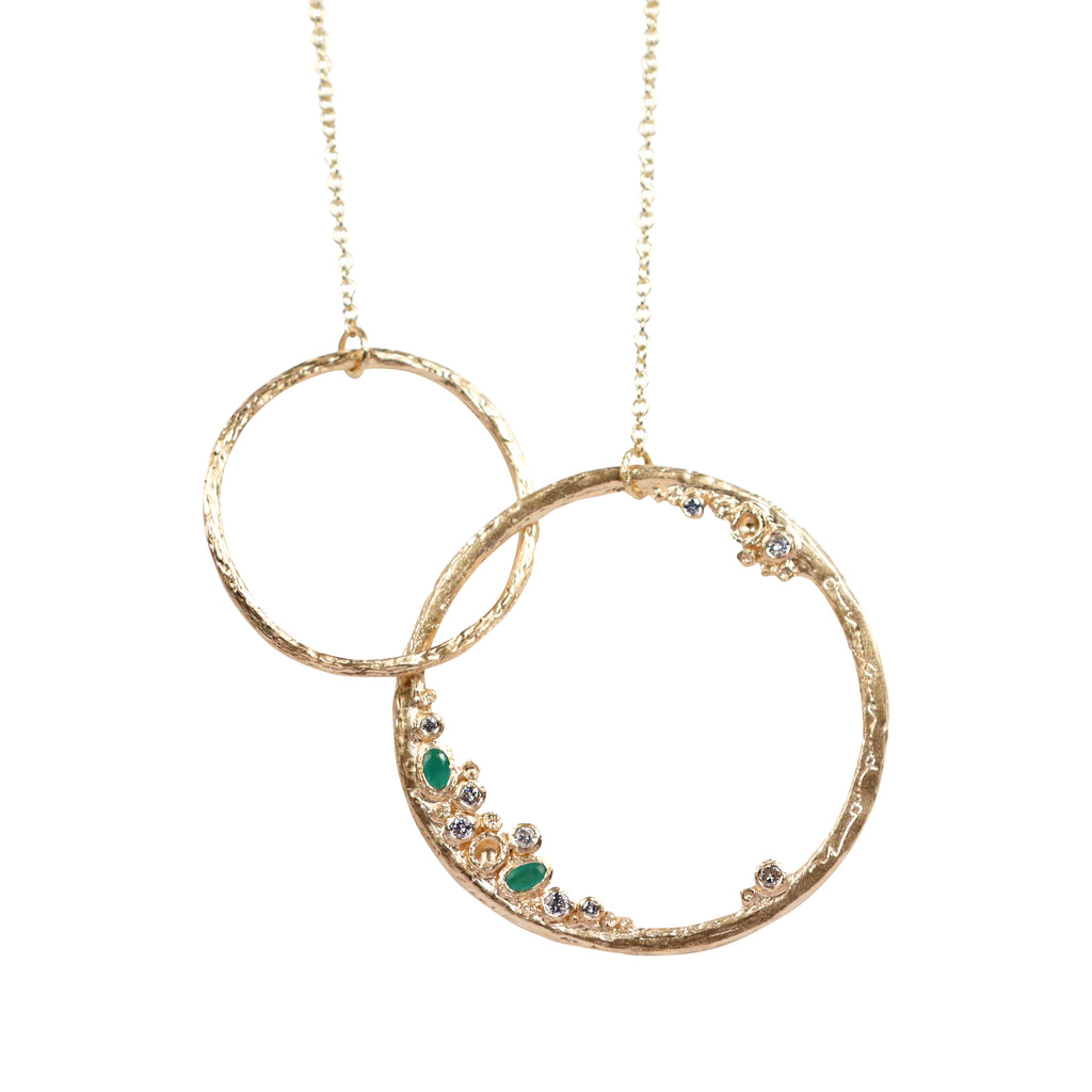 Bespoke - Double Hoop Diamonds and Emeralds Pendant