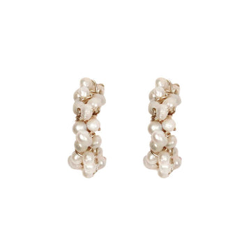 Mounir gold plated and white pearl cluster mini hoops