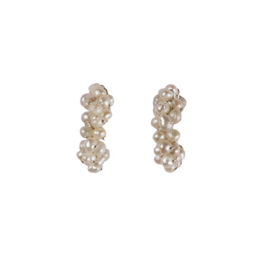 Mounir silver and white pearl cluster mini hoops