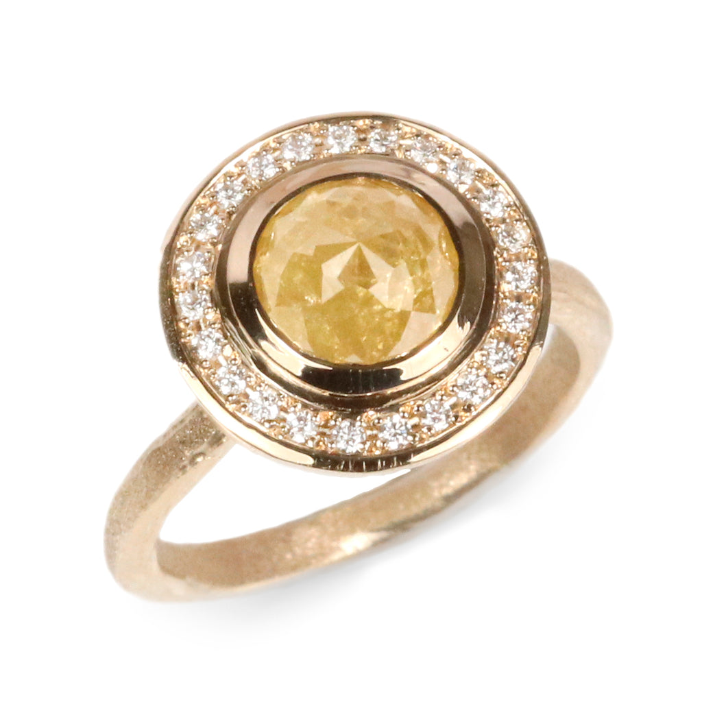 Bespoke -  9ct Yellow Gold Halo Ring with Yellow Diamond