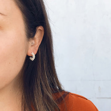 Mounir silver and white pearl cluster mini hoops