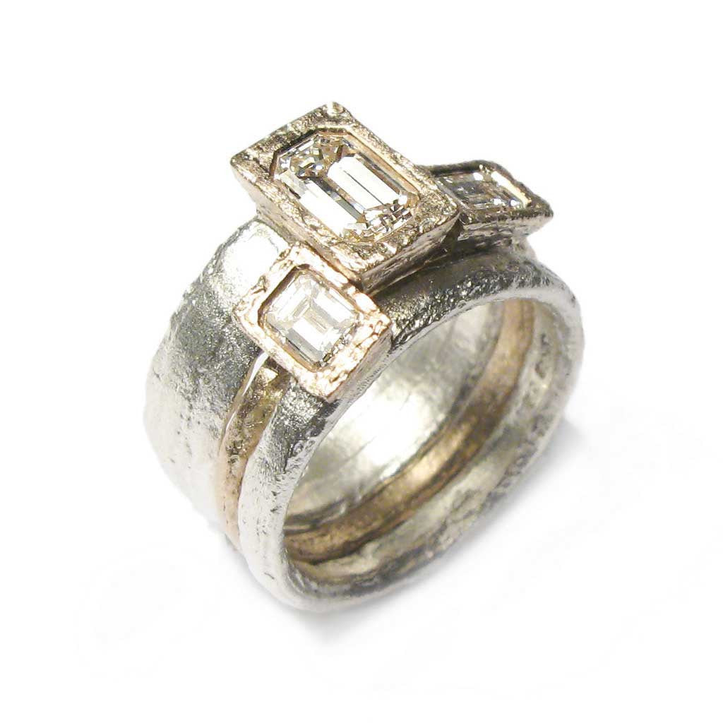 Diana Porter Jewellery bespoke commission recycled diamond and gold stacking rings