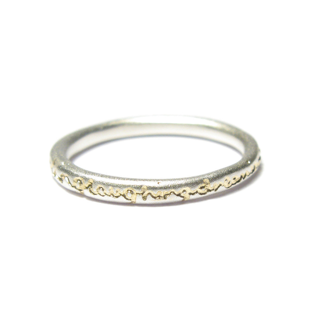 Diana Porter Jewellery contemporary etched being silver gold stacking ring