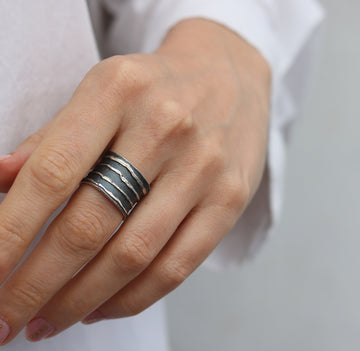 Wide Silver 'Strata' Stripe Ring