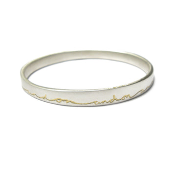 Diana Porter contemporary etched on and on silver gold bangle