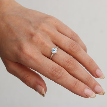 Aquamarine ring in etched 9ct Fairtrade white gold