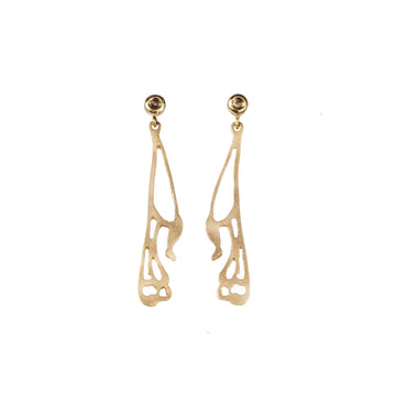 Zoya Dickinson Butterfly Brown Rose Cut Diamond Drop Yellow Gold Earrings