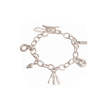 Fine Link Textured Charm Bracelet With Five Charms
