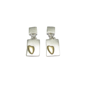 Diana Porter Jewellery contemporary silver and gold heart drop earrings