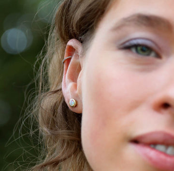 9ct Fairtrade Yellow Gold Textured Ear Studs with Opals