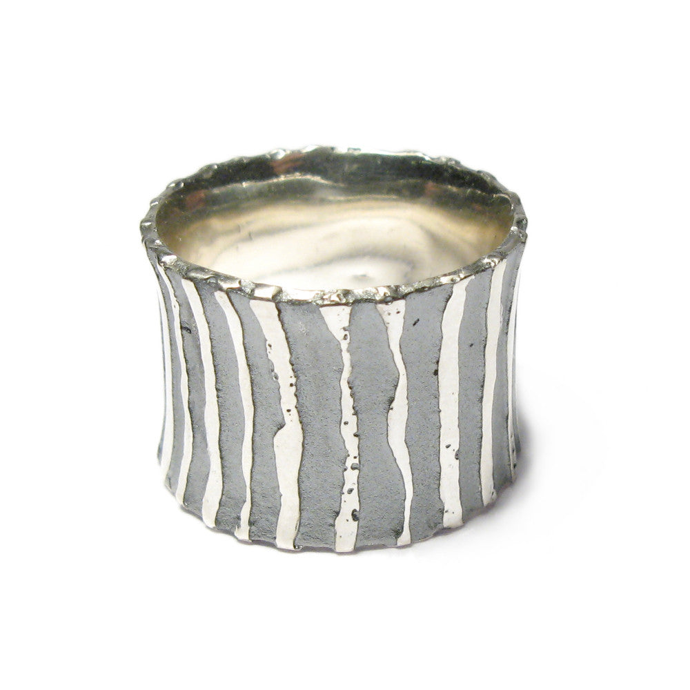 Diana Porter Jewellery contemporary etched oxidised silver wide ring