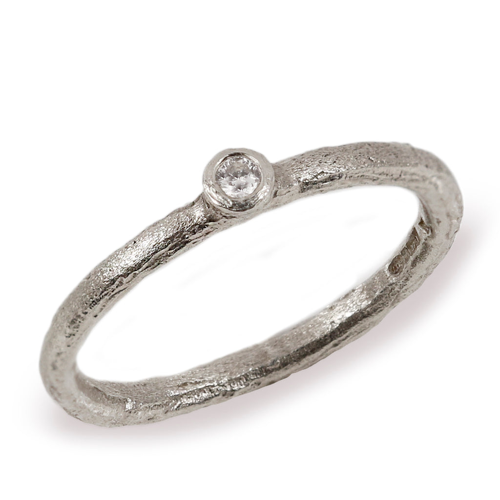 Narrow Textured Platinum Ring with 0.03ct Diamond