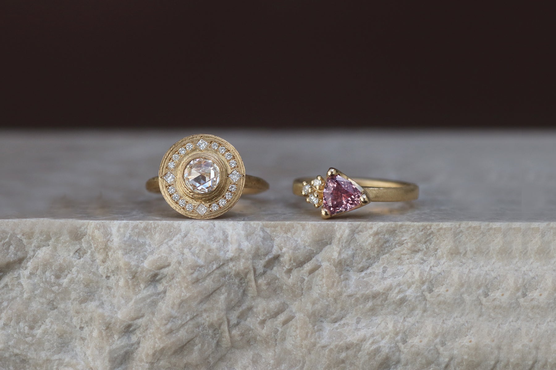 Contemporary engagement rings by Diana Porter in gold with diamonds