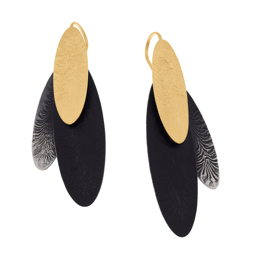Deco Echo Oxidised Silver and Gold-Plated Large Drop Earrings