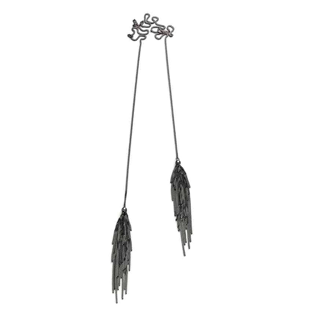 Outlet - Claudia Milic Feather Twin Feather Black Rhodium Plated Silver