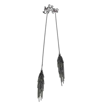 Outlet - Claudia Milic Feather Twin Feather Black Rhodium Plated Silver