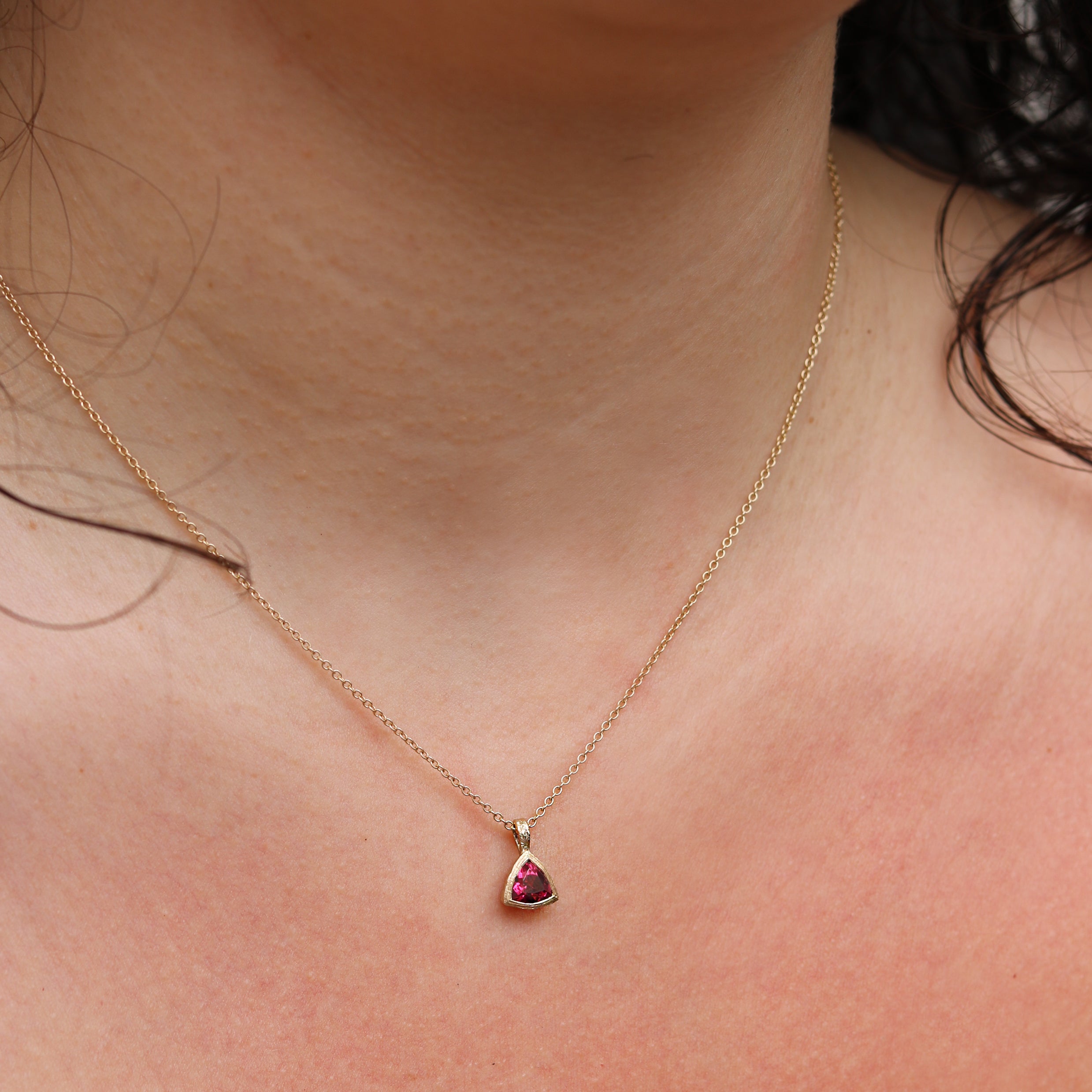 9ct Fairtrade Yellow Gold Necklace with Trillion Cut Garnet