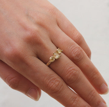 Alternative Trilogy Ring With Rough Cut Diamonds in 9ct Yellow Gold