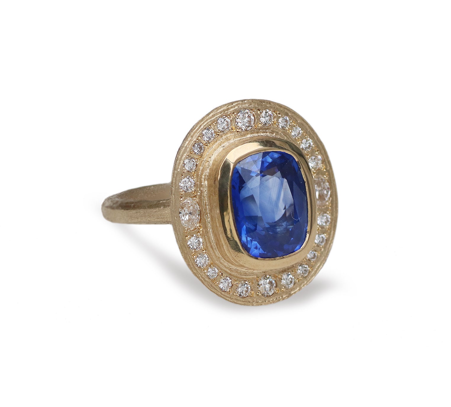 Bespoke - 18ct Yellow Gold Ring Blue Sapphire and Diamonds