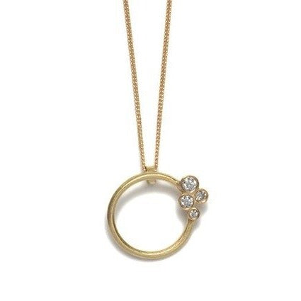 Shimara Carlow 18ct Yellow Gold Textured Hoop Pendant with Champagne Diamonds