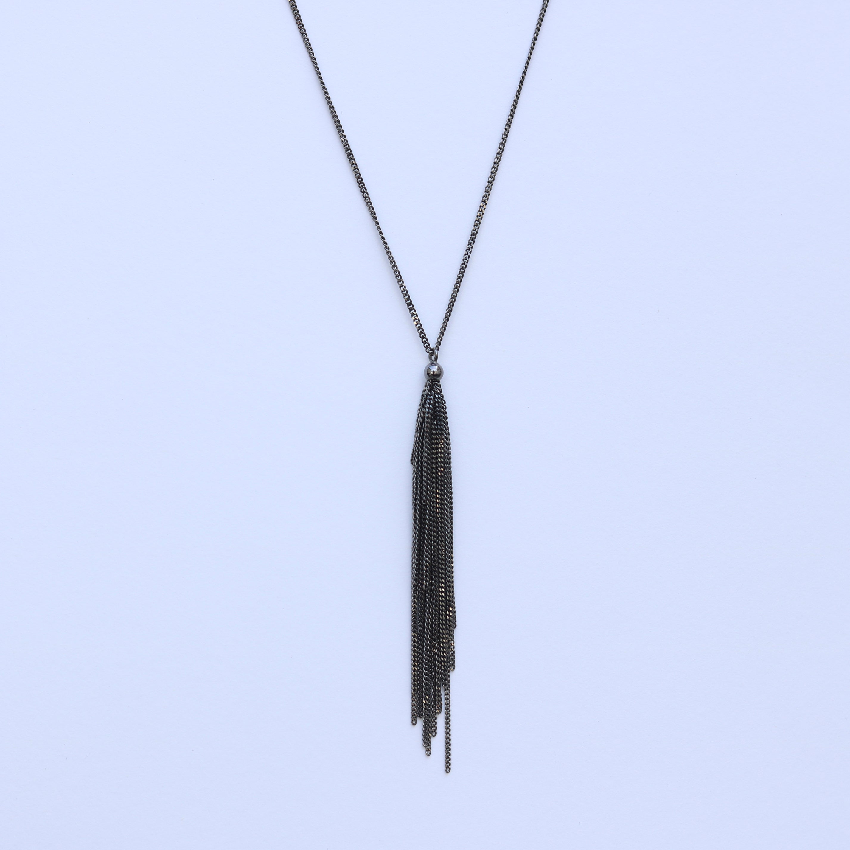 Outlet - Claudia Milic Feather Tassel Necklace in Black Rhodium Plate