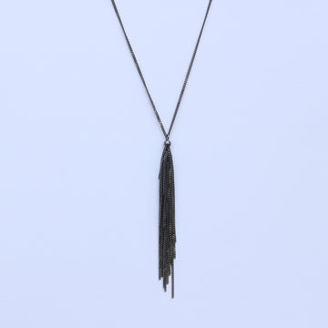 Outlet - Claudia Milic Feather Tassel Necklace in Black Rhodium Plate