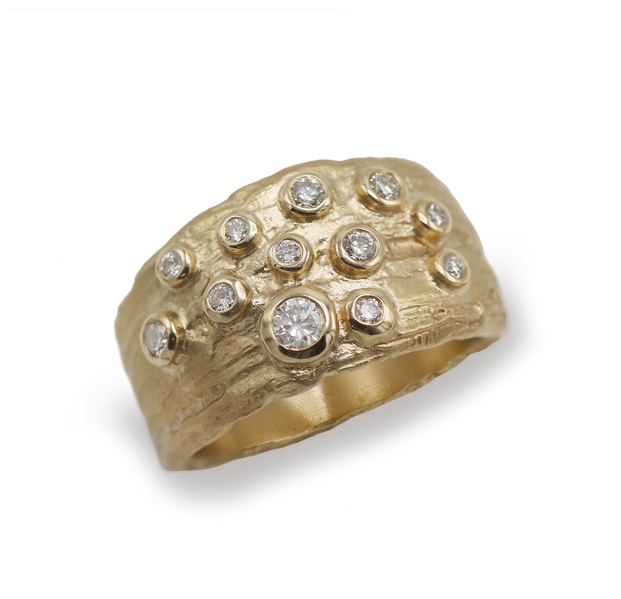 Wide Tapered Textured Ring with Diamonds