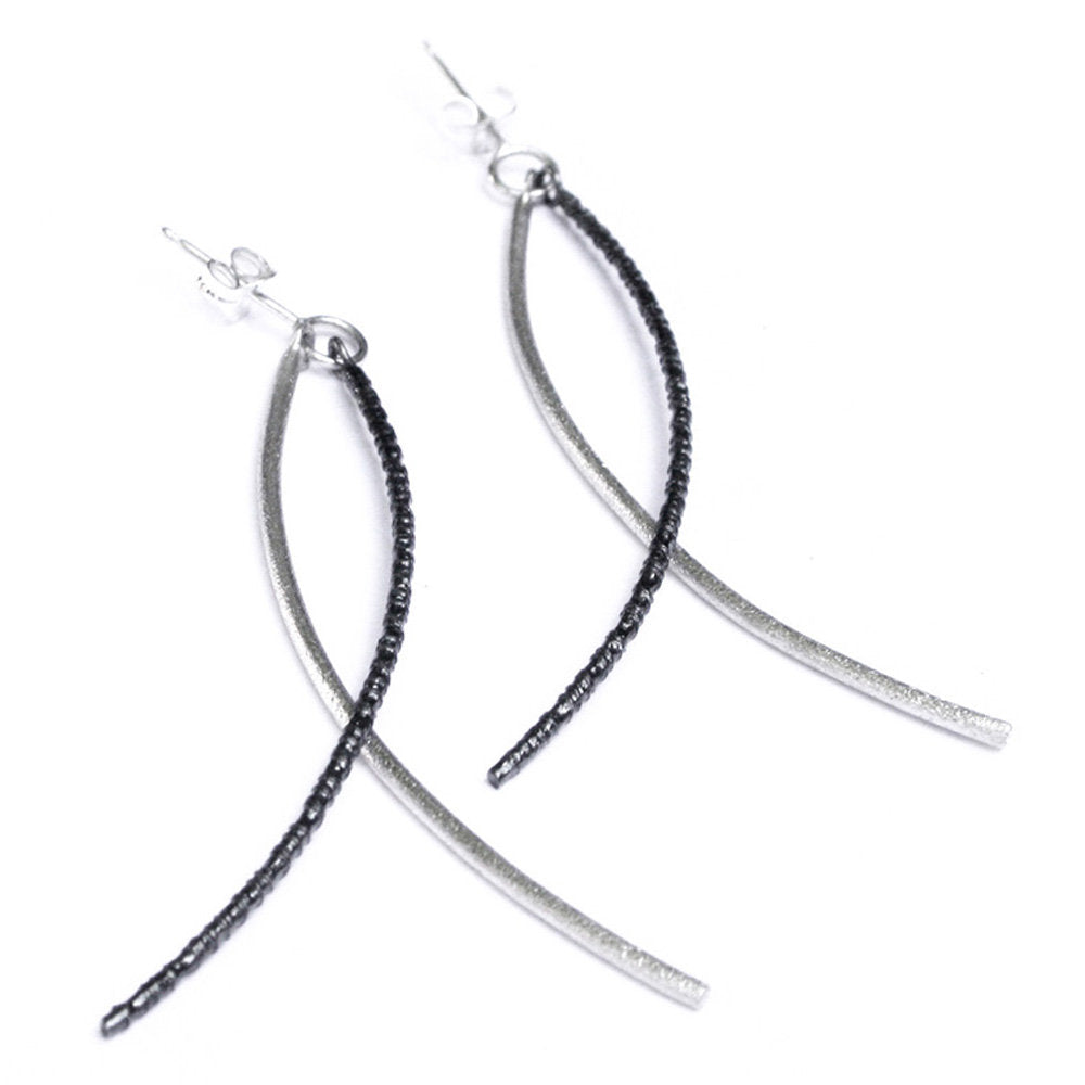 Gerlinde Huth Silver Curved Pole Drop Earrings
