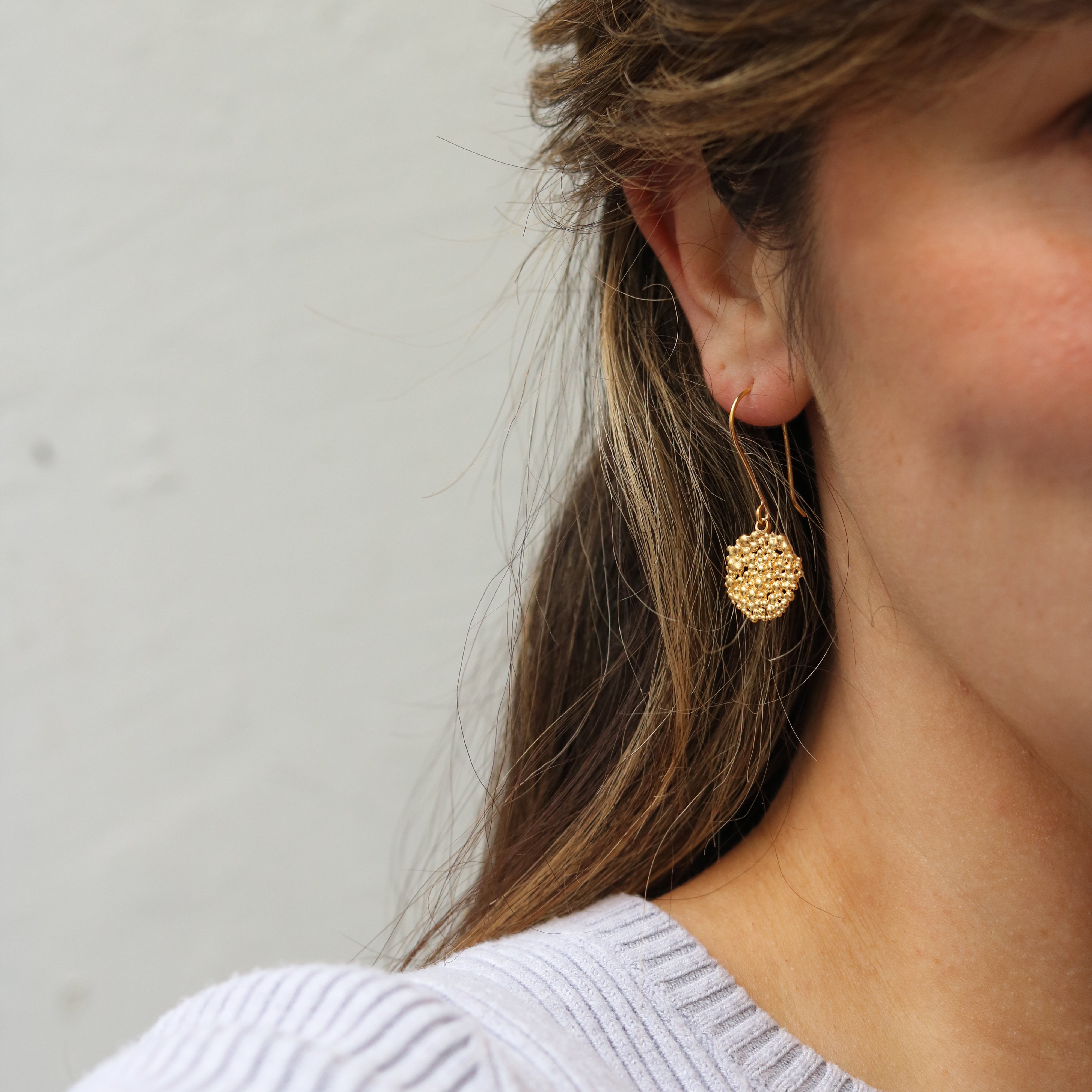 Hannah Bedford Large Gold Plated Berry Drop Earrings