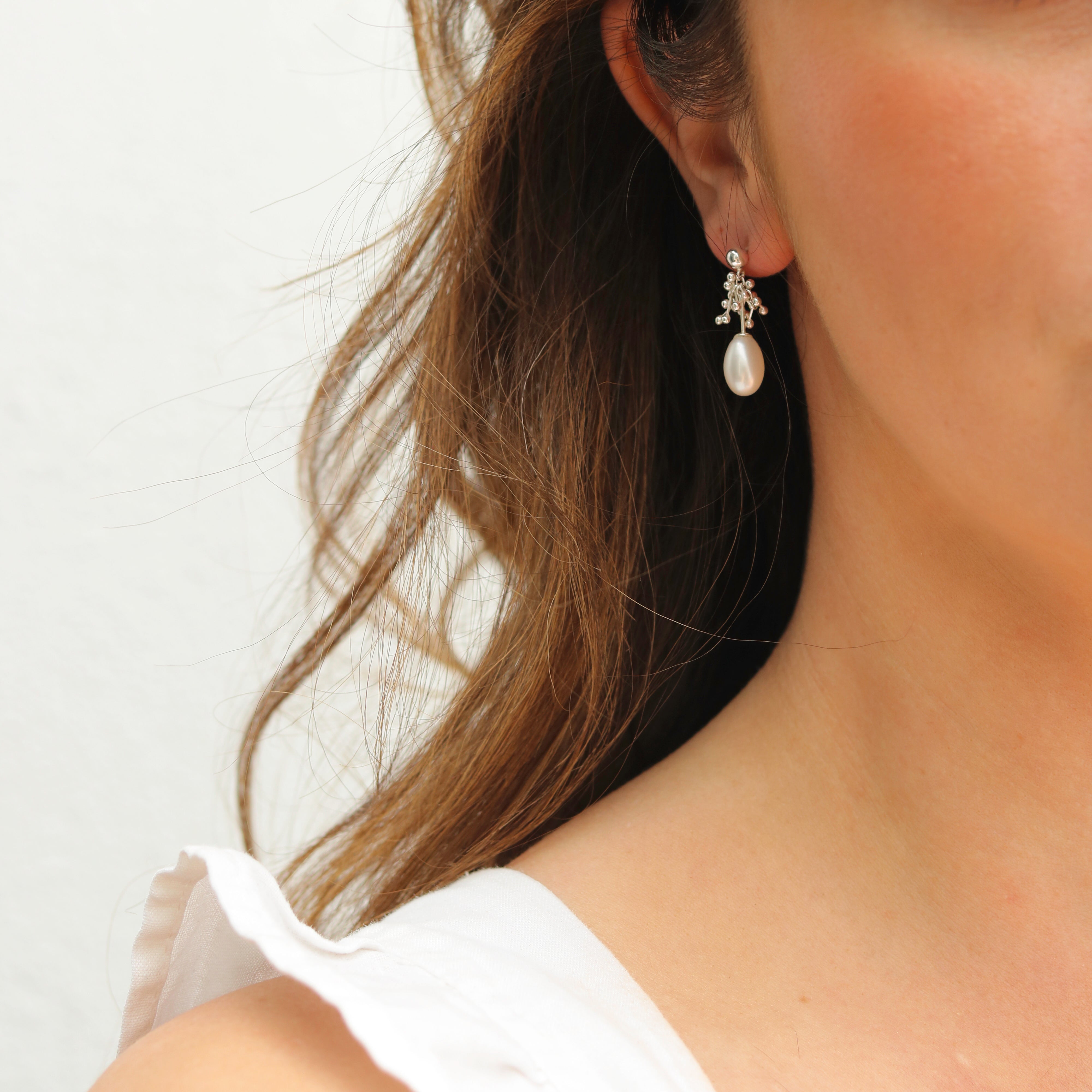 Yen Silver Pearl Droplet Earrings