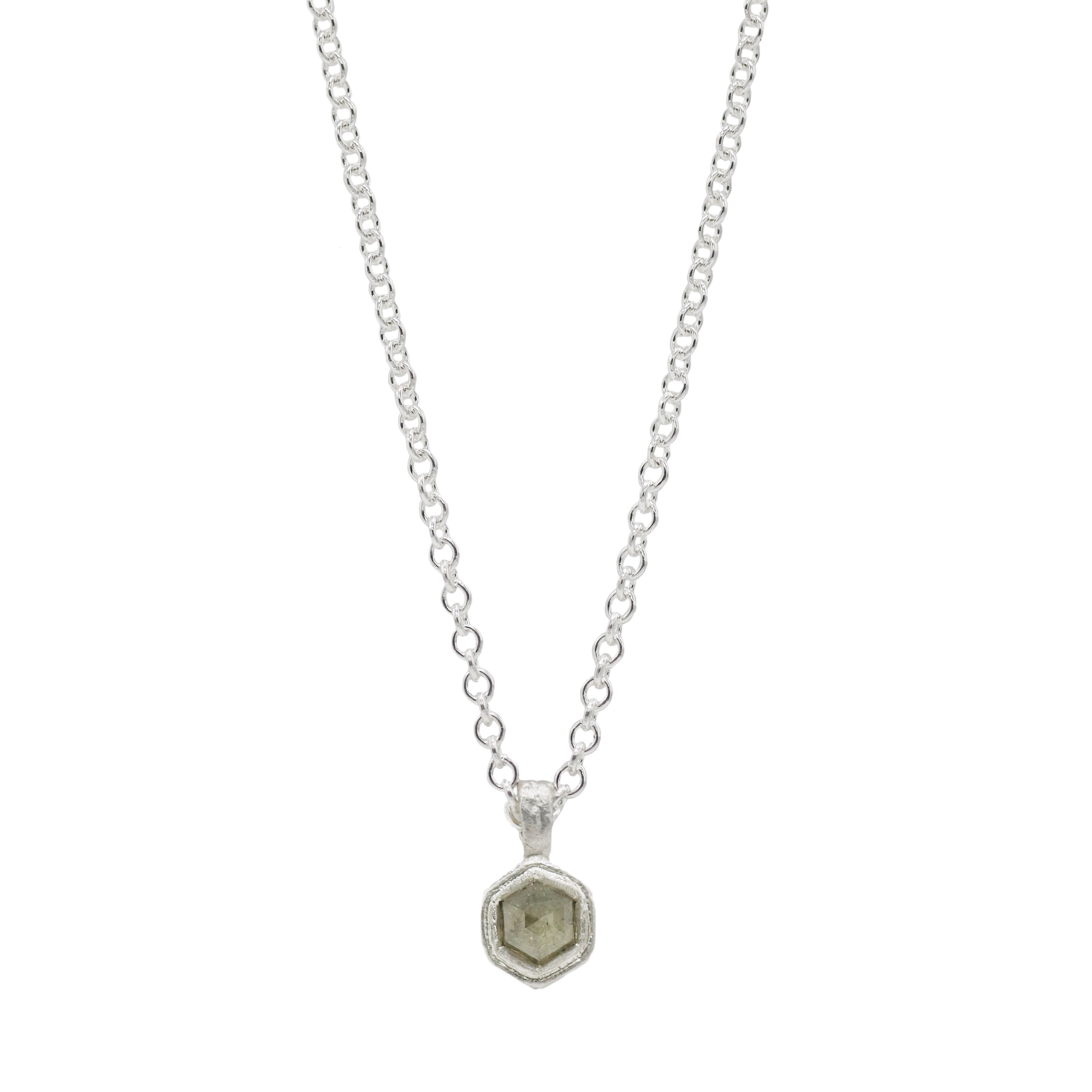 Outlet - Diana Porter Grey Rose Cut Hexagonal Diamond Silver Pendant
