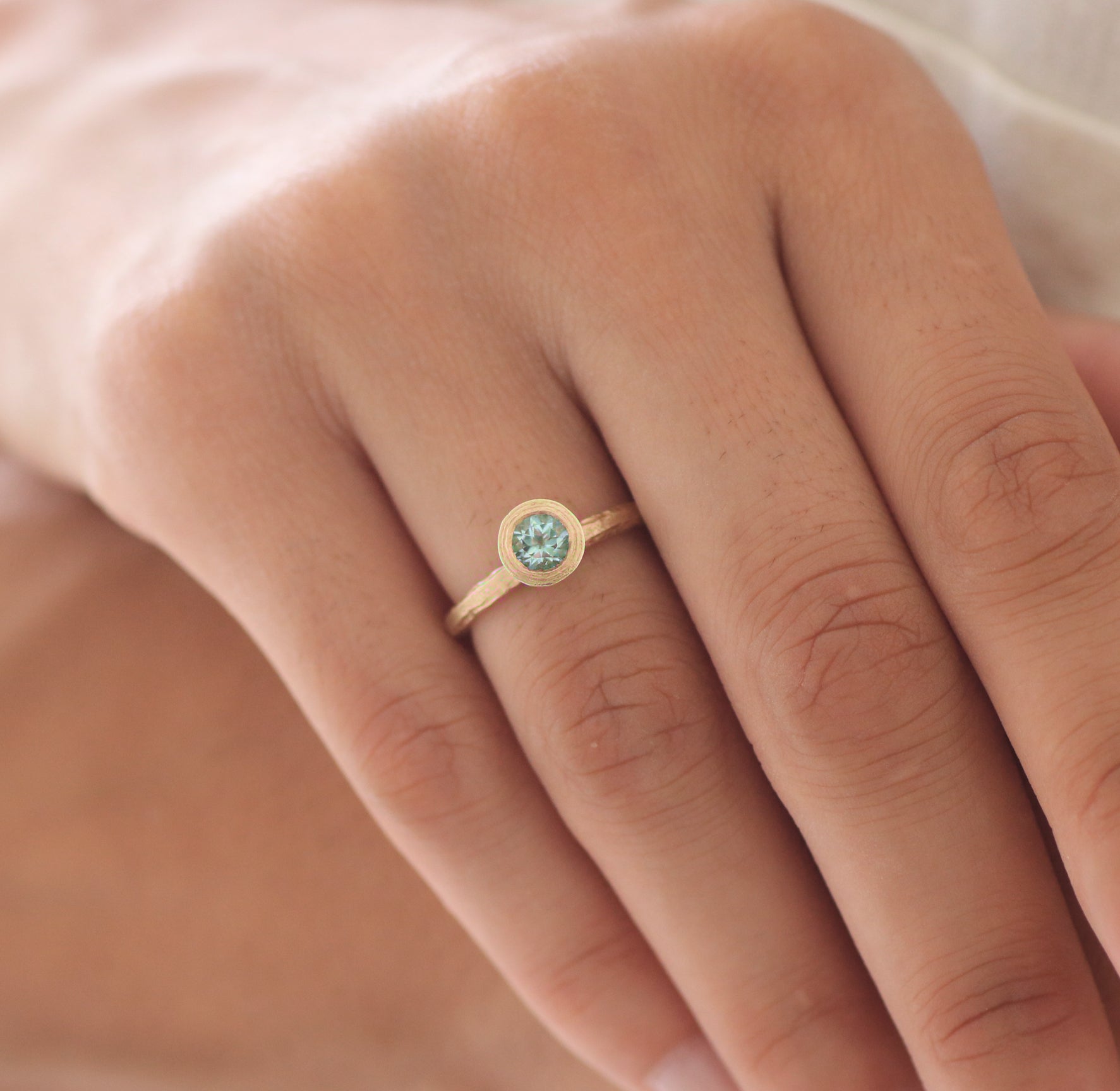 9ct Fairtrade Yellow Gold Ring Set with Sea Foam Tourmaline