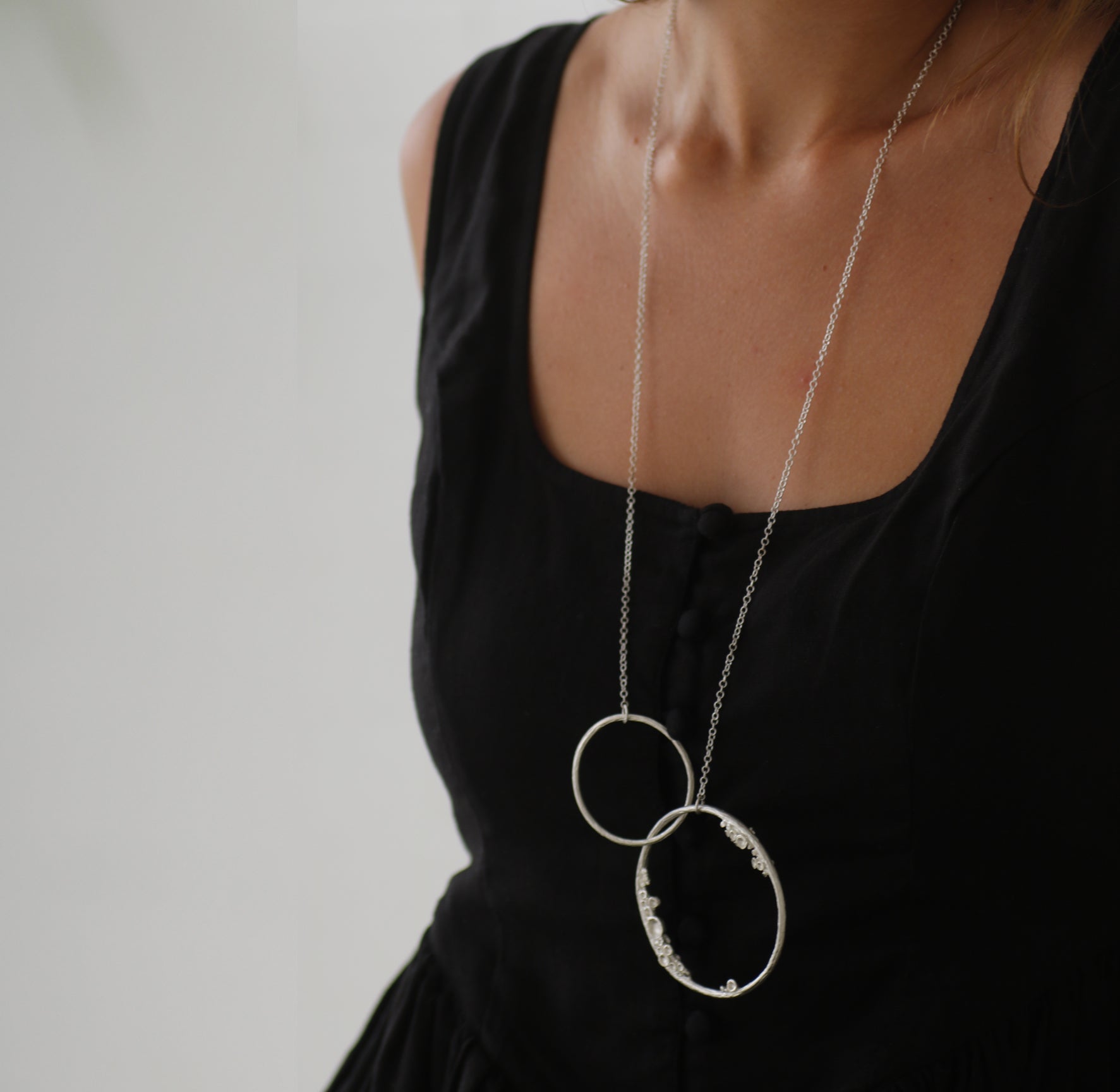 Large Silver 'Emerge' Double Hoop Necklace