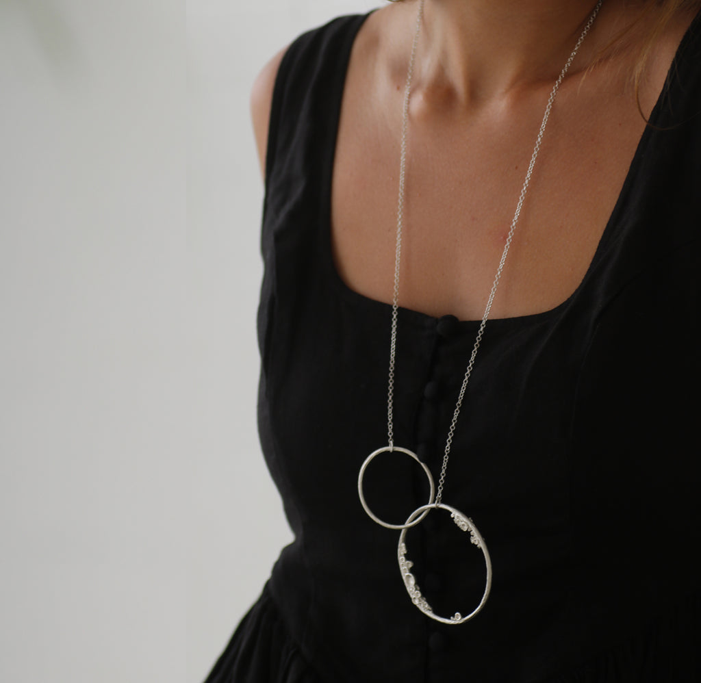 Large Silver 'Emerge' Double Hoop Necklace
