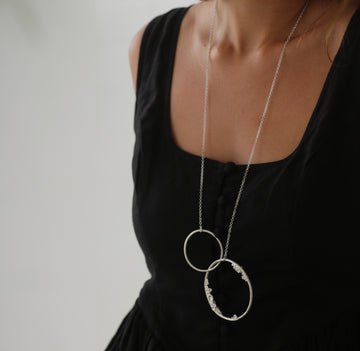 Large Silver 'Emerge' Double Hoop Necklace
